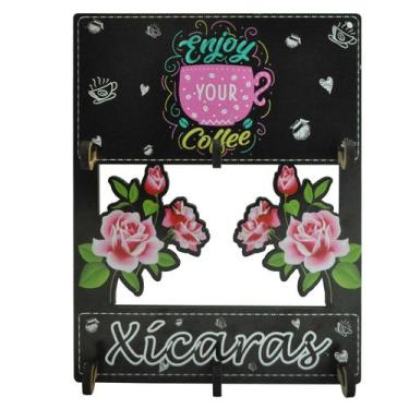 Imagem de Porta Xícara Para 6 Unidades Decoração Enjoy Your Coffe 28x21,5 Mdf 6m