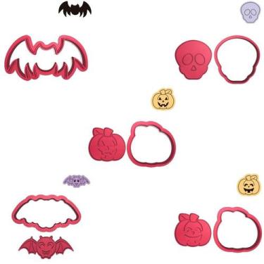 Imagem de Kit 5 Cortadores Morcegos Caveirinha Abóbora Boca Aberta - DOCE IMPRES