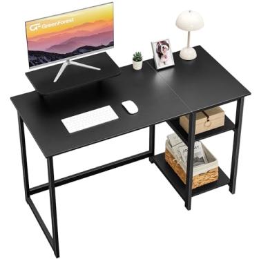Imagem de GreenForest Mesa de escritório em casa para computador com suporte para monitor e prateleiras de armazenamento no lado esquerdo ou direito, mesa de trabalho de computador portátil de estudo de escrita