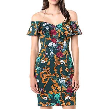 Imagem de GUESS Vestido feminino Shaye tomara que caia, Jardim dourado pavão azul-petróleo, PP