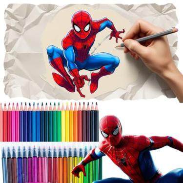 Imagem de Caneta e Lápis, Canetinha para Colorir, 24 Canetinha Hidrografica e Lapis de Cor 24 Cores - Canetinha Touch com Livro de Colorir e Lapis de Cor
