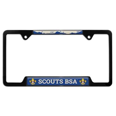 Imagem de Elektroplate Oficialmente licenciada – Moldura de placa de licença de canto aberto de metal preto brilhante Boy Scouts of America Suporte de etiqueta de carro BSA de metal premium à prova de