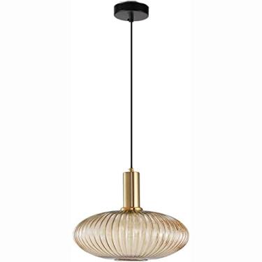 Imagem de Nórdico Vidro Luz Pendente Moderno Simples Led Lâmpada Suspensa Estilo Japonês Lanterna Listrada Lustre Para Ilha De Cozinha Restaurante Bar(30X28CM, 9W,Amber, Warm White)