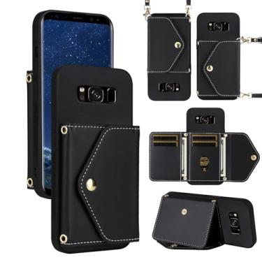 Imagem de Dswteny Capa carteira para Samsung Galaxy S8 Plus com alça de pulso, alça de ombro, suporte de cartão de crédito de couro PU, acessórios para celular para S8plus S 8 8plus 8S Edge S8+ SM-G955U