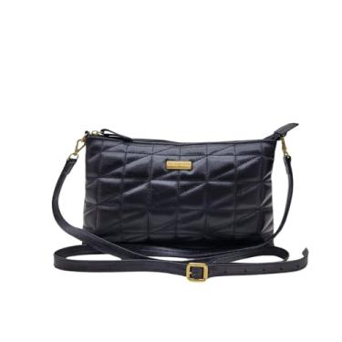 Imagem de Bolsa Feminina Couro Legítimo Transversal Bolso Interno Bordada Matelassê (Preto)
