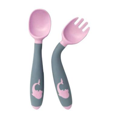 Imagem de Kit Talher Garfo E Colher Infantil De Silicone Flexível Refeição Trein