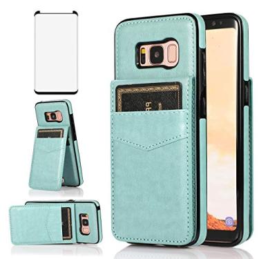 Imagem de Capa de telefone para Samsung Galaxy S8 com protetor de tela de vidro temperado e suporte para cartão de crédito capa carteira suporte acessórios de celular de couro Glaxay S 8 Gaxaly 8S Edge SM-G950U