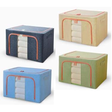 Imagem de Caixa Organizadora de Roupas Dobrável Multiuso com Tampa – Empilhável, Resistente e Versátil Flexivel Com Ziper 50x40x30cm Grande PREMIUM (Azul escuro)