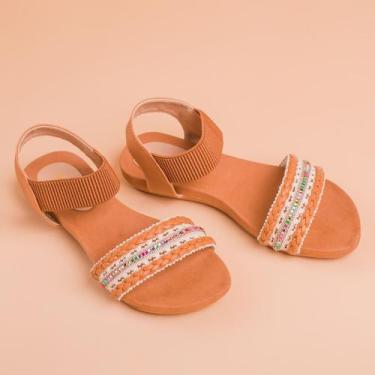 Imagem de Sandália Rasteira Feminina Ortopédica Com Elástico Strass Pedraria  - 