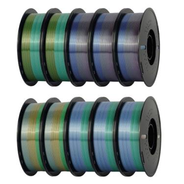 Imagem de Kingroon Pacote de filamentos PLA de seda 10 kg, filamento PLA arco-íris, 1,75 mm, filamento de impressão 3D, filamento que muda de cor, precisão dimensional ± 0,02 mm, serve para a maioria das