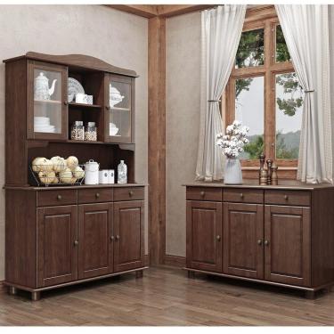 Imagem de Conjunto Cozinha: Cristaleira 5 Portas 3 Gavetas Balcão 3 Portas 3 Gavetas Rubi Café Madeira Pinus - Finestra