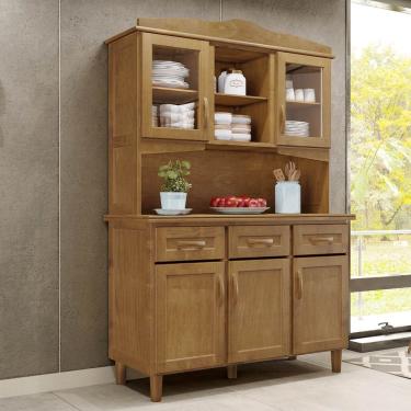 Imagem de Armário Cristaleira 5 Portas 3 Gavetas Brasil Imbuia Madeira Pinus - Cavazotto