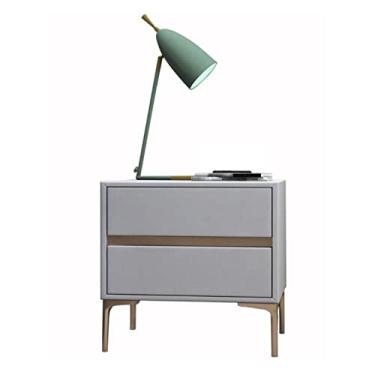 Imagem de Mesa de cabeceira moderna, mesa de cabeceira com design de aparência de couro sintético, moldura de madeira e pernas de mesa de metal, móveis de sala de estar, moldura de cabeceira cinza claro (L50 x