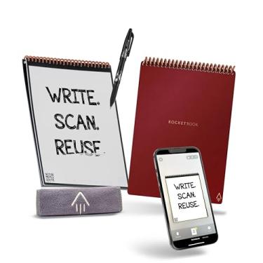 Imagem de Bloco de Notas Rocketbook Flip – com 1 caneta Pilot Frixion e 1 pano de microfibra incluído – capa Scarlett, tamanho executivo (15 x 22,4 cm)