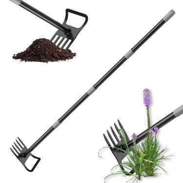 Imagem de DwelSpire Enxada de jardim - Enxada de estribo e ancinho 2 em 1, enxada de jardim resistente para remoção de ervas daninhas com alça ajustável 43-152 cm, enxada de hula de jardim com ancinho, enxada