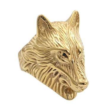 Imagem de PAURO Anel masculino de aço inoxidável banhado a ouro/prata/preto vintage cabeça de lobo motociclista, Metal, Metal
