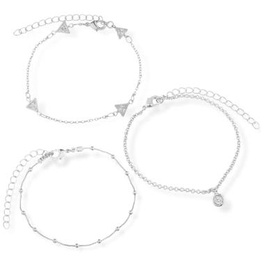 Imagem de Conjunto 3 Pulseiras Pingente Banhado a ouro 18k Ou Prata Banho paládio antialérgico Semijoia Festa Casual Madrinha Casamento Estilo Moda (Prata)