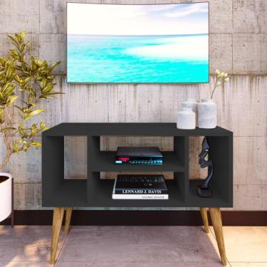 Imagem de Rack Premium Retro Pés Palito para Tv Paris com 4 Nichos - Preto - GAB