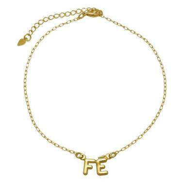Imagem de Tornozeleira Escrito Fé Folheada em Ouro 18K Softjoias