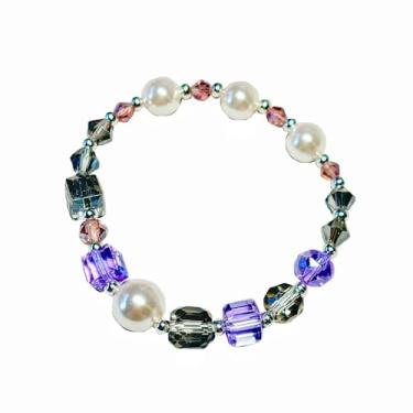 Imagem de hakeng Pulseira elástica de ametista natural e cristal de quartzo transparente, roxa e transparente, Small, Cristal, Sem Pedra Preciosa