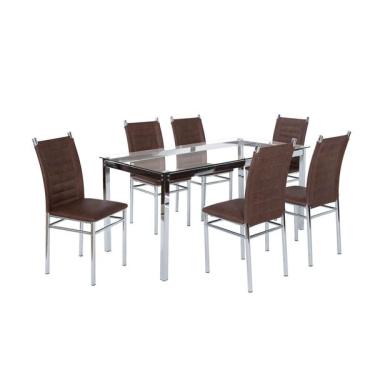 Imagem de Conjunto Sala De Jantar Mesa Tampo De Vidro 6 Cadeiras Aço To