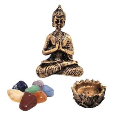 Imagem de Kit Buda incensário castiçal e pedras roladas sete chakras - Shop Ever