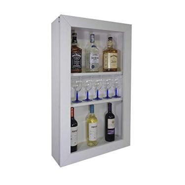 Imagem de Bar Adega Peq para Vinhos e Bebidas Cristaleira Suspenso de Parede para Sala Estar ou Jantar Branco