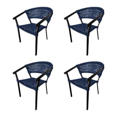 Imagem de Kit 4 Cadeiras Sofia Corda Náutica Base em Alumínio Preto/azul Marinho