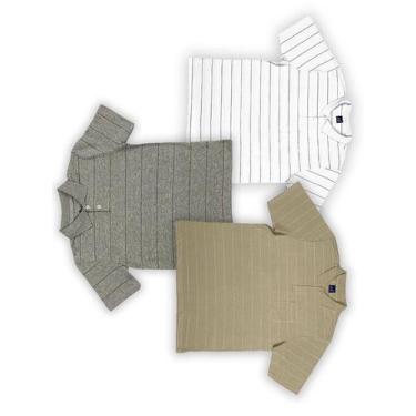 Imagem de KIT Masculino 3 Peças  - Camisa Polo Listrada Vinho, Cinza e Bege - Pt