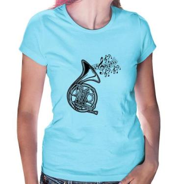 Imagem de Baby Look Trompa Notas Musicais - Foca na Moda, Azul bebê, M