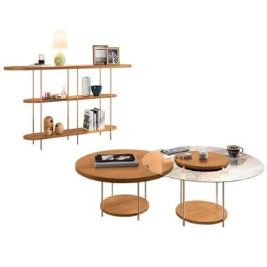 Imagem de Aparador Infinity e Mesas de Centro Sky com Tampo de Vidro e em MDF - 