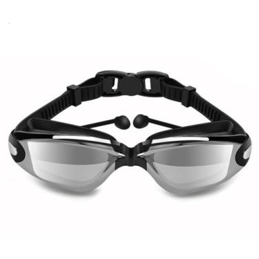 Imagem de Óculos de natação com protetor auricular Óculos natação para adultos silicone (Preto)