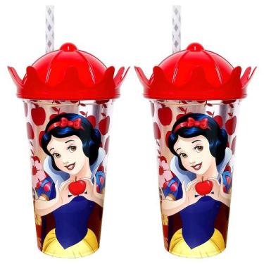Imagem de Kit 2 Copos da Branca de Neve Coroa decorativa e Canudo Plasútil, Copo