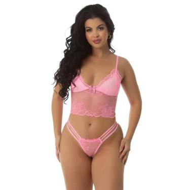 Imagem de Conjunto Lingerie Feminino de Renda com Cropeed e Calcinha Sem Bojo Cr