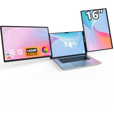 Imagem de FLYTOCCA Extensor de tela de laptop de 16 polegadas, monitor portátil FHD 1200p atualizado com tela de proporção de 16:10, tela removível de rotação, extensor de monitor de laptop compatível com