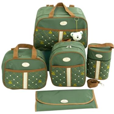 Imagem de Kit Bolsa Maternidade, 5 Peças, Mochila com Chaveiro de Ursinho, Bolsa Térmica, Trocador Impermeável (Verde)
