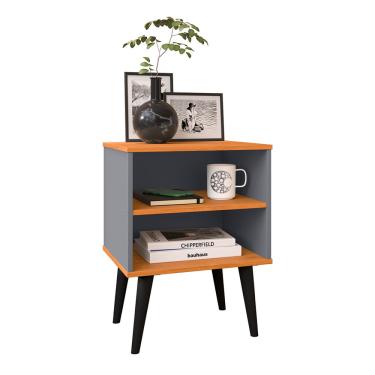 Imagem de Mesa de Cabeceira Pequena Prateleira Nicho Decorativo Apoio Lateral Cama Quarto Casal Solteiro - Cinza/Cinamomo - rpm Móveis