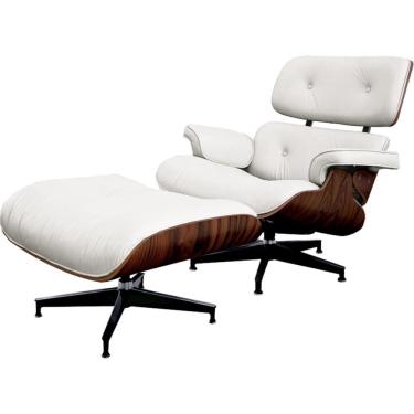 Imagem de Poltrona Charles Eames com Puff Couro Natural Branco - 34560