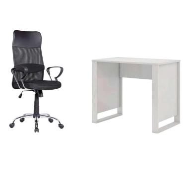 Imagem de Conjunto de Mesa Morada Branca com Cadeira de Escritório Diretor Giratória Vancouver ii com Braços Preta