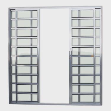Imagem de Porta de Alumínio de Correr 210x240cm 4 Folhas com Travessa e Vidro Liso Anodizado Super Brimak