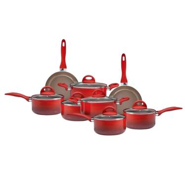 Imagem de Jogo De Panelas Antiaderente Cerâmica Kit 8 Peças - Vermelho