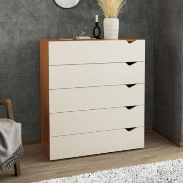 Imagem de Cômoda Porto 5 Gavetas Creme/Freijó - Politorno, Bege, Moderno