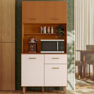 Imagem de Cozinha Compacta 4 Portas 1 Gaveta 90 Cm Izzi Freijo Ripado Off White Pln