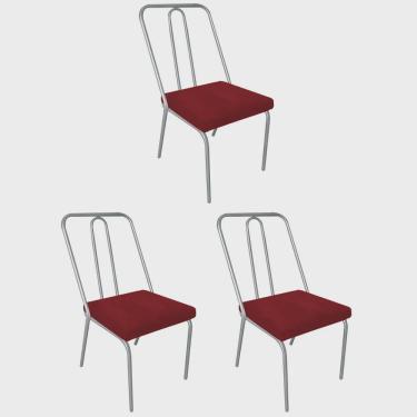 Imagem de Kit 03 Cadeira de Jantar Drika Office Escritório Recepção Ferro Cinza Sintético Vermelh...