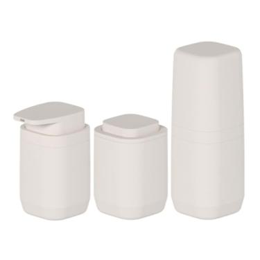 Imagem de Kit Banheiro Lavabo 3 Peças Porta Escova Dispenser Sabonete Líquido Porta Algodão Aura Ou (Bege)