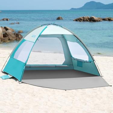 Imagem de OutdoorMaster Barraca de praia para 3/4 pessoas - abrigo de sombra de fácil configuração, toldo portátil para sombra de praia com proteção UV FPS 50+, claraboia removível, tamanho familiar - 3 pessoas