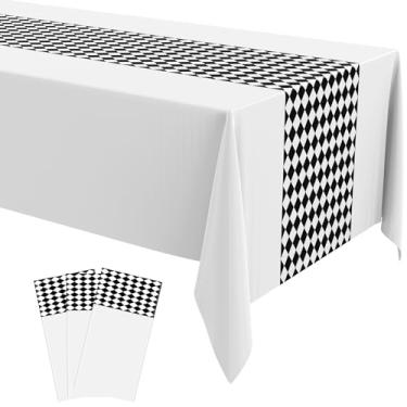 Imagem de Buryeah Toalha de mesa de 3 peças do país das maravilhas decorações de festa de plástico quadriculado toalha de mesa de desenho animado para festa de chá para artigos de aniversário, 54 x 108 (xadrez