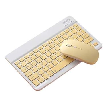 Imagem de Kit Teclado E Mouse Bluetooth Sem Fio Portátil 10'' Compatível Com Notebooks Tablets Smartphones Bateria Recarregável De Longa Duração Leve Ergonômico Compacto Home Office Viagens (Amarelo)