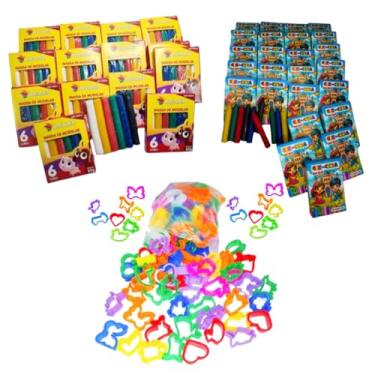 Imagem de 20 cx Massinha de Modelar + 20 Cx Giz de Cera + 20 Cortador Molde Forminha Lembrancinha infantil