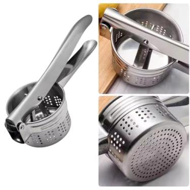 Imagem de Espremedor Amassador de Batata e Legumes Manual em Aço Inox, 26,5 x 9 cm, Multifuncional